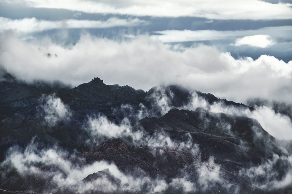 landscape, mountains, fog